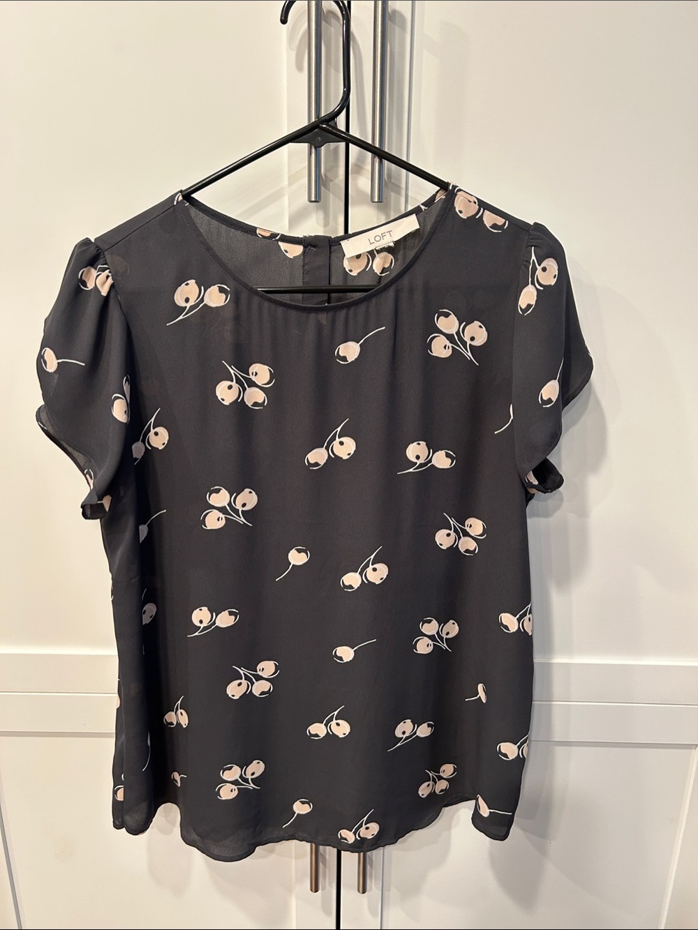 LOFT Black Blouse with Pink Cherry Print